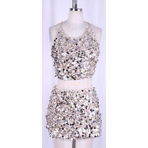 Velvet Sequins Mini Skirt Set